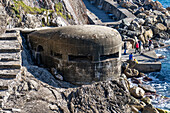 A concrete machine gun emplacement or pillbox from World War II at Monterosso al Mare, Cinque Terre, Italy.