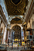 The nave of the Duomo of Amalfi, the Cathedral of Saint Andrew in Amalfi, Italy.