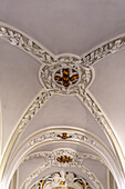 Carved detail in the ceiling of the crypt of the Basilica of Sant'Antonino, Sorrento, Italy.