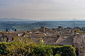 Contrast - television antennas on the clay tile roofs of medieval buildings in San Gimignano, Italy.