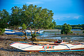 Ermita village boats and local houses near the beach Sipaway Island, San Carlos City, Negros Occidental, Philippines