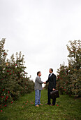 Businessman and Farmer in Orchard