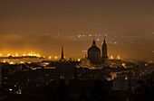 View of skyline including spires of St. Nicholas Church at dawn, Prague, UNESCO, Czech Republic (Czechia)