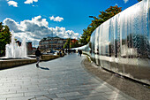 Cutting Edge steel wall and cascading water feature outside Sheffield railway station, Sheffield Gateway, Sheffield, Yorkshire, England