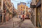 Facade with mural of Carles Arola Vera on Placa dels Sedassos, Tarragona, Catalonia, Spain