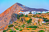 View of Chora village built on a cliff above the sea, Chora, Folegandros Island, Cyclades Islands, Greek Islands, Greece, Europe