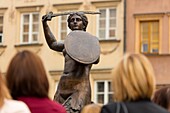 The statue of the Mermaid, Rynek (Old Market Place), UNESCO World Heritage Site, Warsaw, Poland, Europe