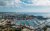 Aerial drone view of Vilamoura Marina in Vilamoura, Algarve, Portugal