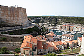 Old town of Bonifacio built on cliff rocks, Island of Corsica, France