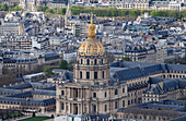 Aerial view over city including Cathedrale Saint Louis des Invalides, Paris, France