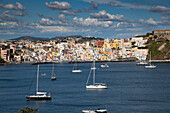 Bunte Häuser auf der Insel Procida, Phlegräische Inseln, Golf von Neapel, Kampanien, Italien