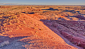 Cliff view of Dead Wash Valley in Petrified Forest National Park, at sundown, Arizona, United States of America