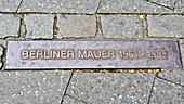 Plaque marking the site of the Berlin Wall in Potsdamerplatz, Berlin, Germany