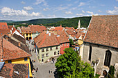 View over the Old Town from the Clock Tower, Sighisoara, UNESCO, Transylvania, Romania