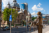 Roman Emperor Trajan statue by Vasile Gorduz in front of National Museum of Romanian History, Calea Victoriei, Lipscani district, Bucharest, Romania