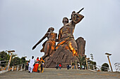 African Renaissance Monument, 49 m tall bronze statue on top of one of the twin hills known as Collines des Mamelles, Dakar, Senegal, West Africa