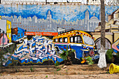 Collective mural painting in Medina district, Dakar, Senegal, West Africa