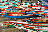 Fishing dugout boats on beach, Ngor village, Pointe des Almadies, Dakar, Senegal, West Africa