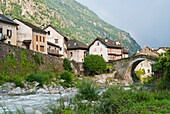 Giornico village on the Ticino River, Canton Ticino, Switzerland