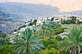 Wakan village in the Western Hajar Mountains, border South Batinah and Al Dakhiliyah Governorates, Sultanate of Oman, Arabian Peninsula