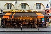 Terrace of restaurant Troquet du Temple on Rue du Temple, Paris, France