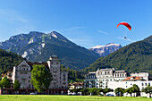 Paraglider over Hohematte Park, Interlaken, Bernese Oberland, Switzerland