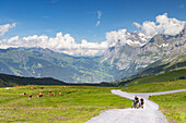 Cyclists at Kleine Scheidigg, Jungfrau Region, Bernese Oberland, Switzerland