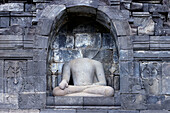 Stone Buddha statue, Borobudur, 9th-century Mahayana Buddhist temple, UNESCO, Java, Indonesia