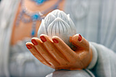 Hand and lotus flower, Guan Yin (Quan Am) (Bodhisattva) (Goddess of Compassion), Cau Dung Pagoda, An Giang Province, Mekong Delta, Vietnam