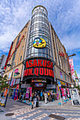 View of colourful shops and buildings in Asakusa, Taito City, Tokyo, Honshu, Japan