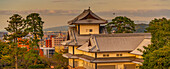 View of Hishi Yagura at sunset, Kanazawa Castle, Kanazawa City, Ishikawa Prefecture, Honshu, Japan