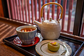 View of Mochi, traditional Japanese confectionery and tea in the Higashi Chaya District, Kanazawa City, Ishikawa Prefecture, Honshu, Japan