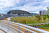 View of Edion Peace Wing Hiroshima Stadium, Motomachi, Naka Ward, Hiroshima, Honshu, Japan