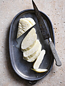 Halloumi slices with potato salad