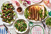 Fennel and citrus pork belly, green beans and aubergine salad