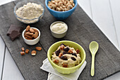 Vegan protein cookie dough made from beans, almond flour and soya yoghurt