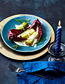 Sous-vide-cooked leek with dill and mustard sauce