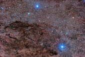 Dark Coal Sack nebula and clusters in constellation Crux