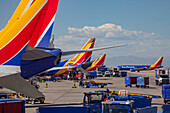 Planes on ground at Denver International Airport, USA