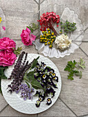 Edible flowers: jasmine, rose, pansy, sage, begonia