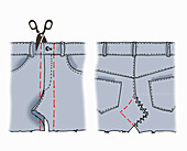 Anleitung zur Umgestaltung von Jeans zur Schürze mit Zickzacknaht