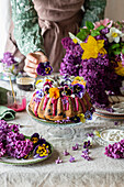 Spring bundt cake with edible flowers
