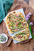 Asparagus tarte flambée with bacon
