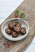 Vegan no bake cocoa buns with white nougat filling