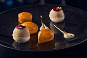 Gourmet dessert with pears and cassis