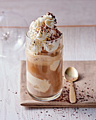 Caf� Li�geois with whipped cream and chocolate shavings