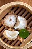 Cantonese har gow dumplings in steam basket