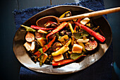 Winter vegetables with roasted seeds and bay leaf