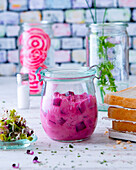 Beetroot spread in a jar
