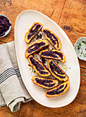 Potato roll with red cabbage filling